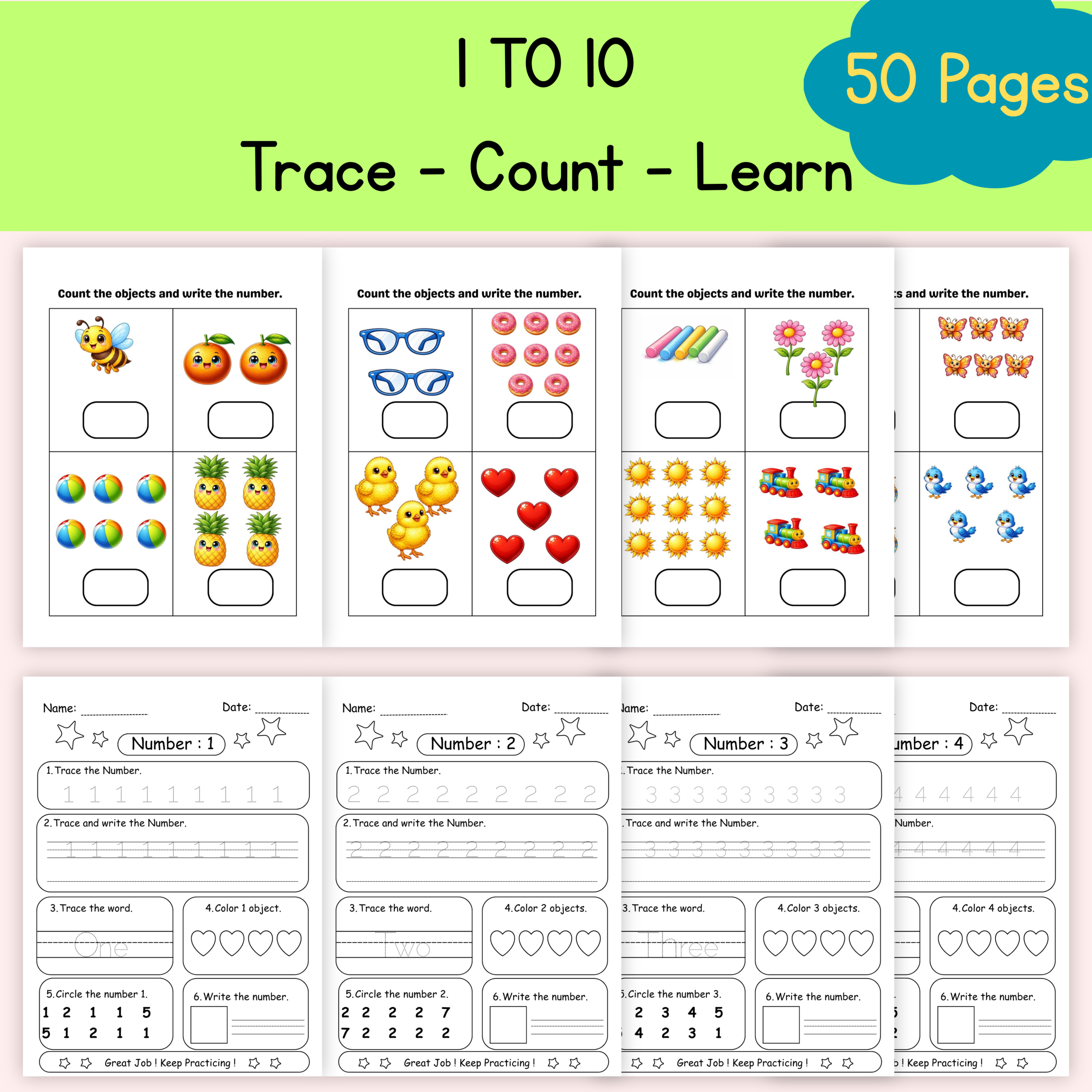 Tracing Numbers and Counting Worksheets | PDF - Instant Download | Digital Product 2 Tracing Numbers and Counting Worksheets | PDF - Instant Download | Digital Product