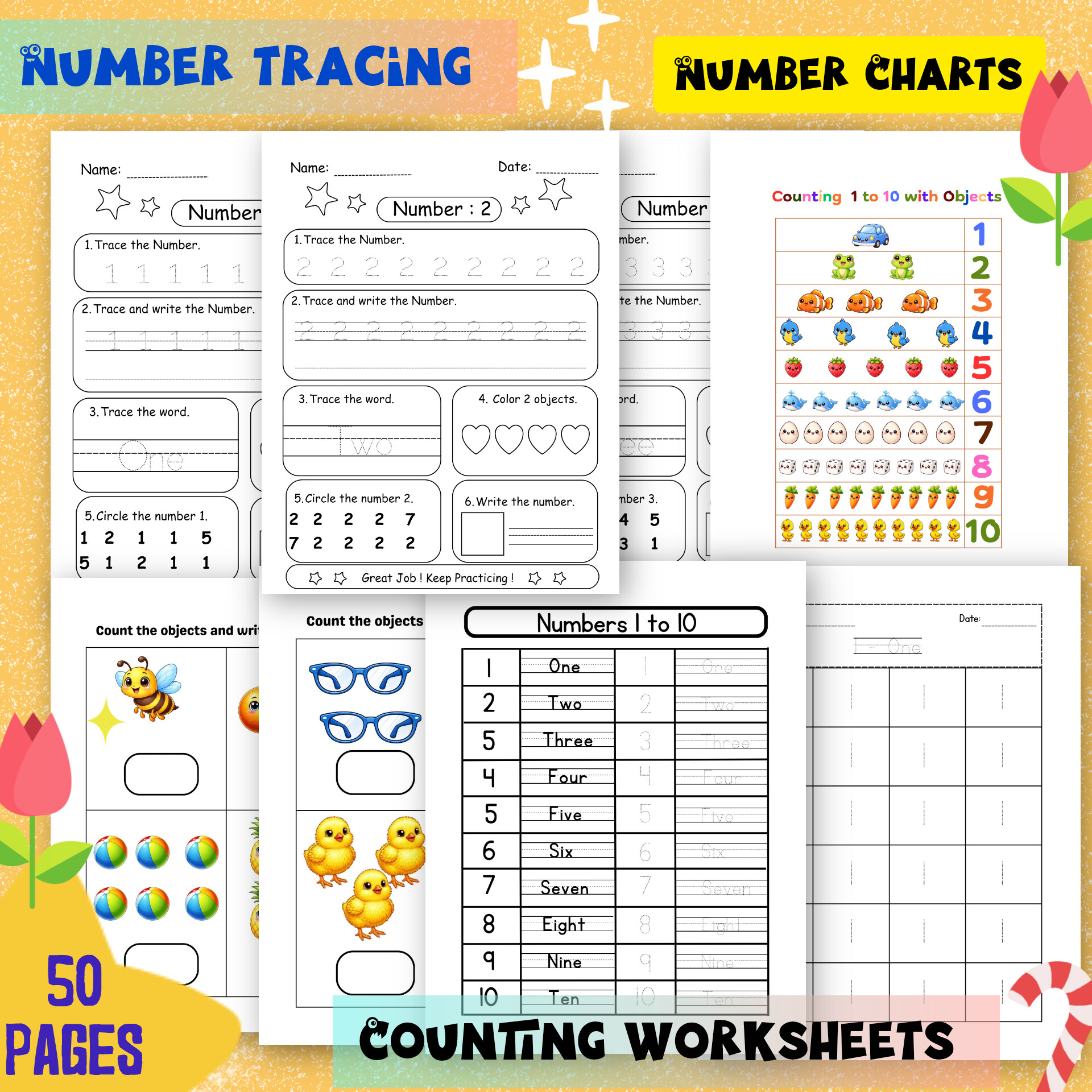 Number Tracing & Counting Workbook: 50 Pages of Early Math Practice for Preschoolers | PDF - Instant Download | Digital Product 2 Number Tracing & Counting Workbook: 50 Pages of Early Math Practice for Preschoolers | PDF - Instant Download | Digital Product
