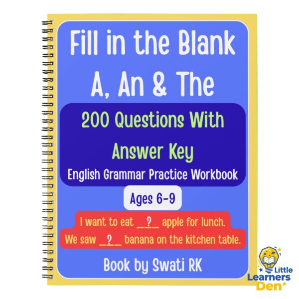 English Grammar Practice Workbook Fill in the Blank A An The 200 Questions With Answer Key Ages 6 to 9 | Instant Download | Digital Product