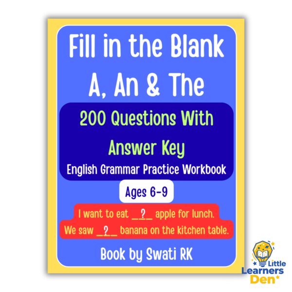 English Grammar Practice Workbook Fill in the Blank A, An, The 200 Questions With Answer Key Ages 6 to 9 | Instant Download | Digital Product