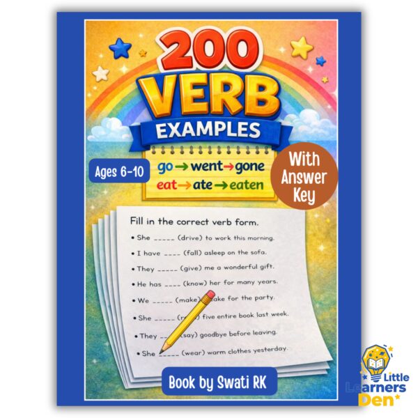 200 Verb Examples Workbook for Kids with Answer Key