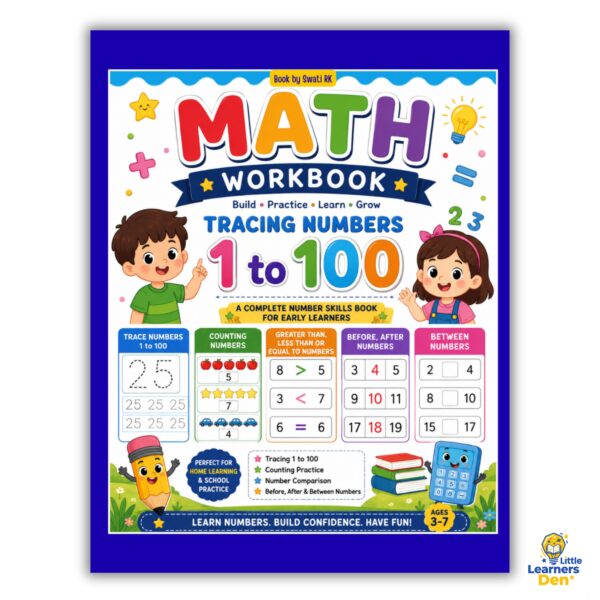 Math Workbook - Tracing numbers 1 to 100, Counting numbers, greater than, less than or equal to numbers, Before, after, between numbers | PDF | Digital Product